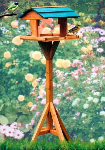 Vogelfutterhaus aus Holz mit Ständer grün 31x30x112cm